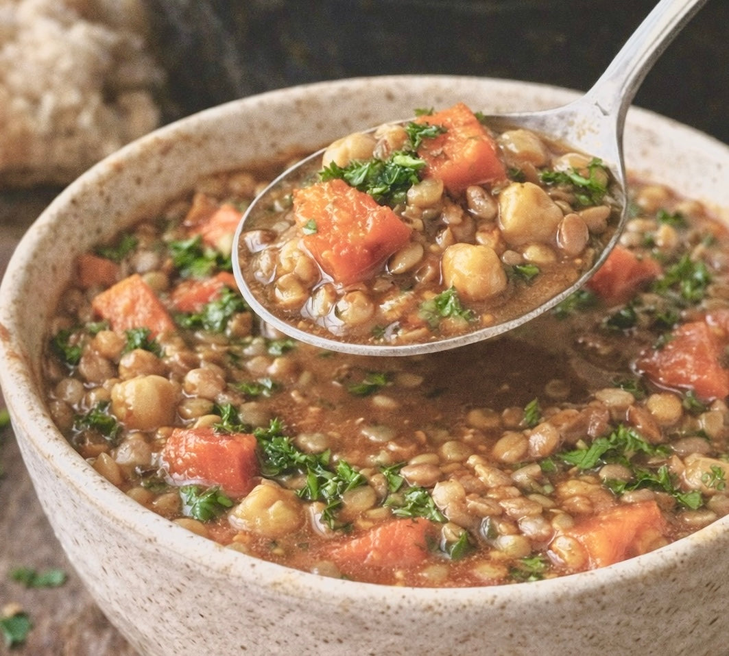 Crockpot Lentil Stew with Sweet Potato and Chickpeas