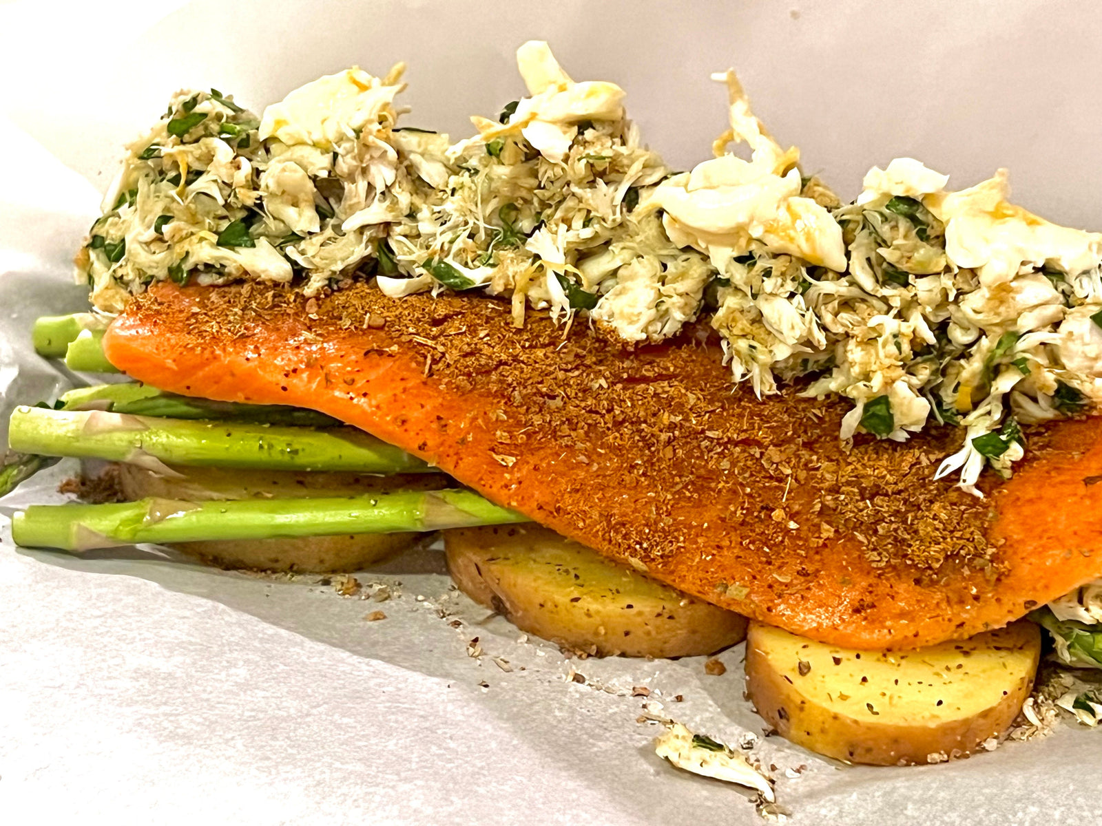 Parchment Salmon with Crab Cake–Style Stuffing