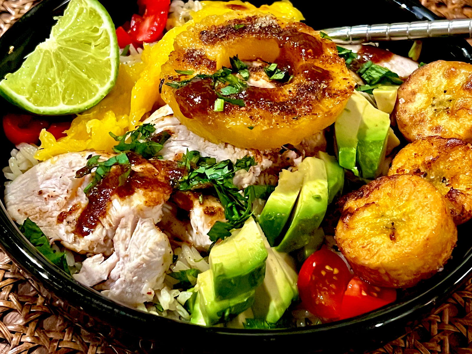 Caribbean Chicken Rice Bowl with Mango & Avocado