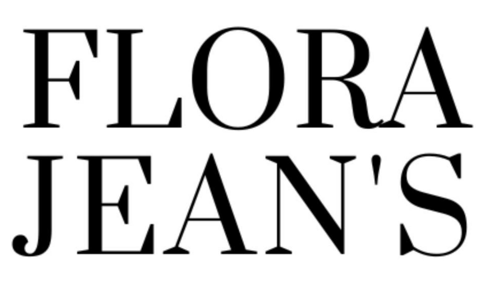 Black text 'FLORA JEAN'S' on a white background