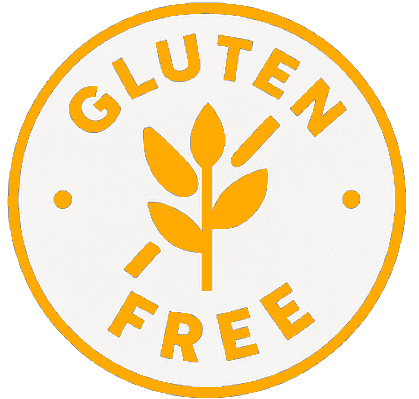 Gluten-free logo with yellow text on a white background