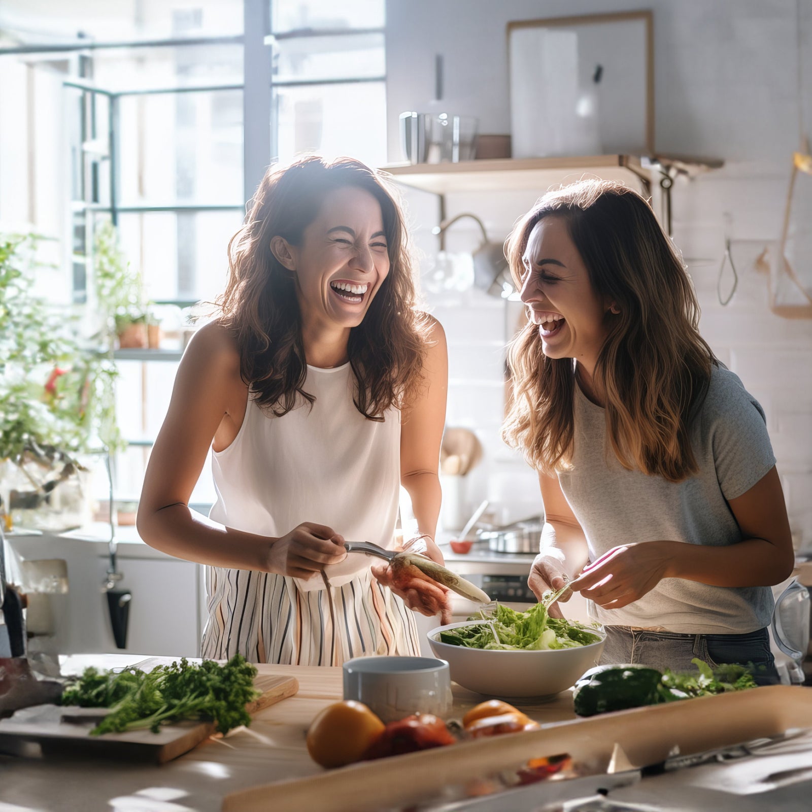 Two women cooking together in a kitchen