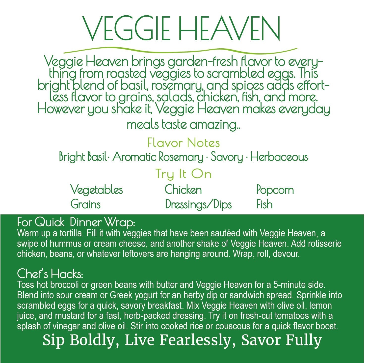 Veggie Heaven Information Card