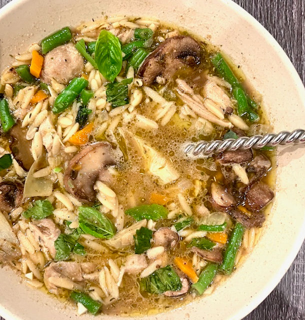 Bowl of delicious Athena's Greek Lemon Orzo Soup