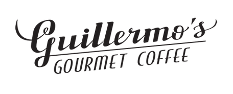 Logo for Guillermo's Gourmet Coffee with a black text design on a white background